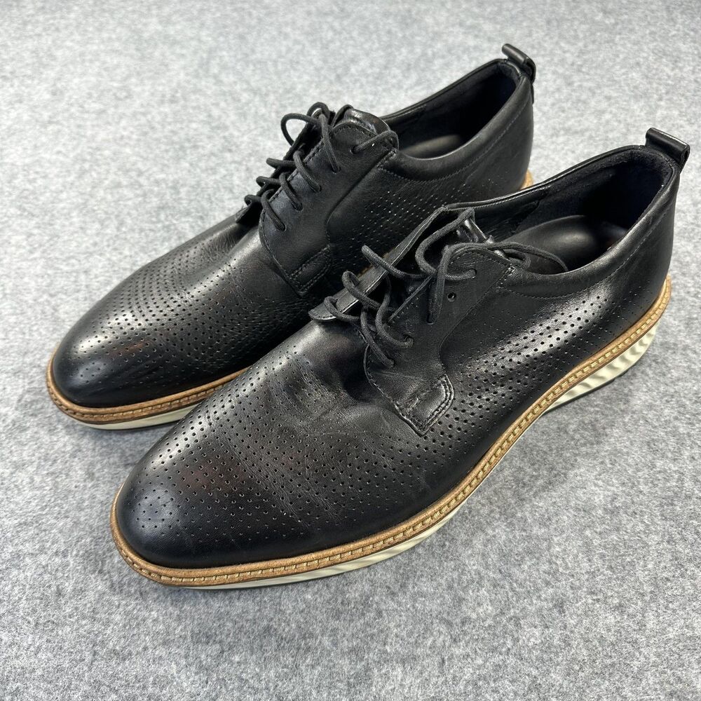 Ecco ST.1 Shoes Mens Size 11.5 Black Leather Derby Lace Up Comfort Dress EU 45